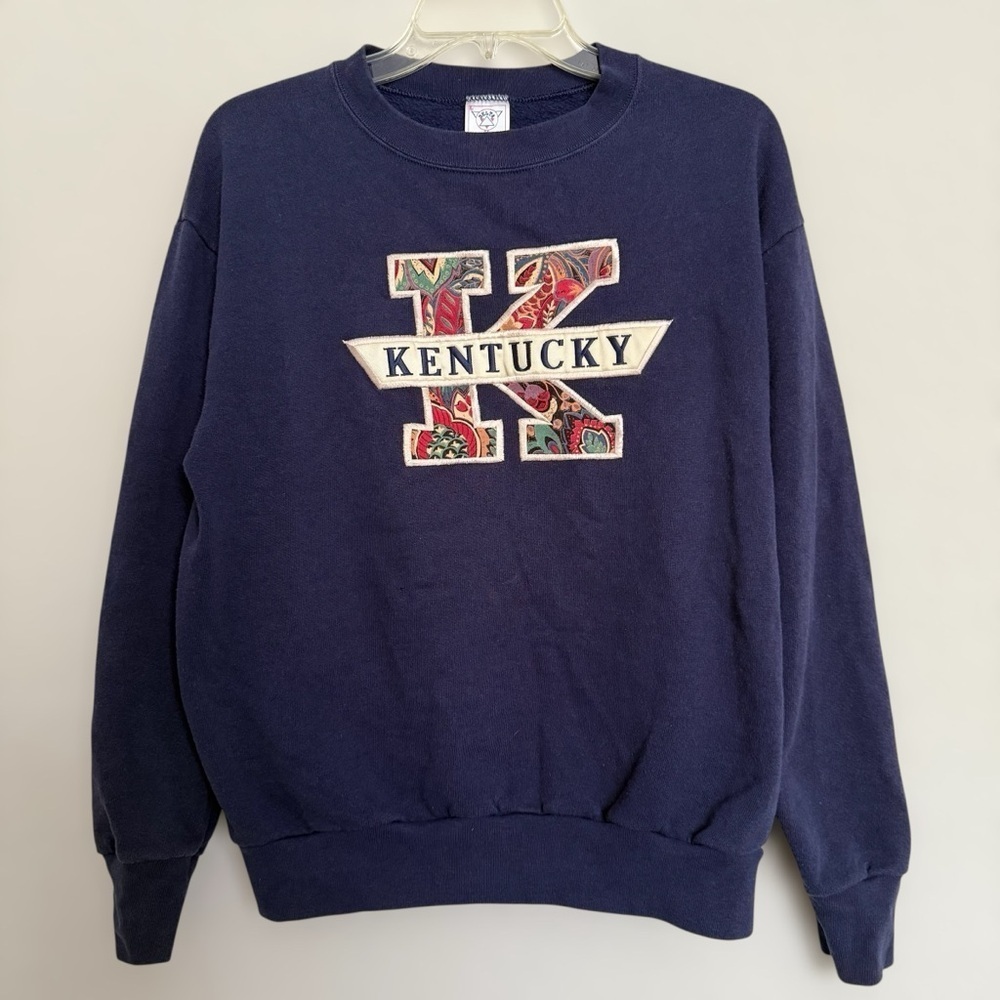 Vintage 80s Delta Kentucky Applique Crewneck Sweater Size L Made in USA Retro